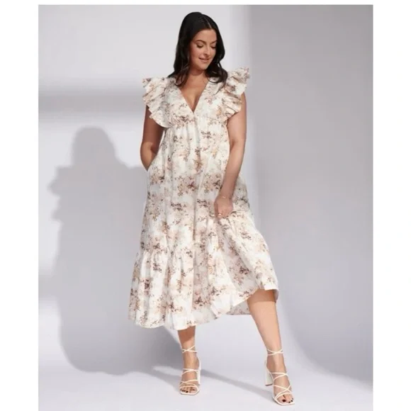 chinese dress ladies Abercrombie ruched midi dress yellow floral